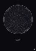 Affiche Nancy – Poster carte de ville | Gravura – Fond foncé