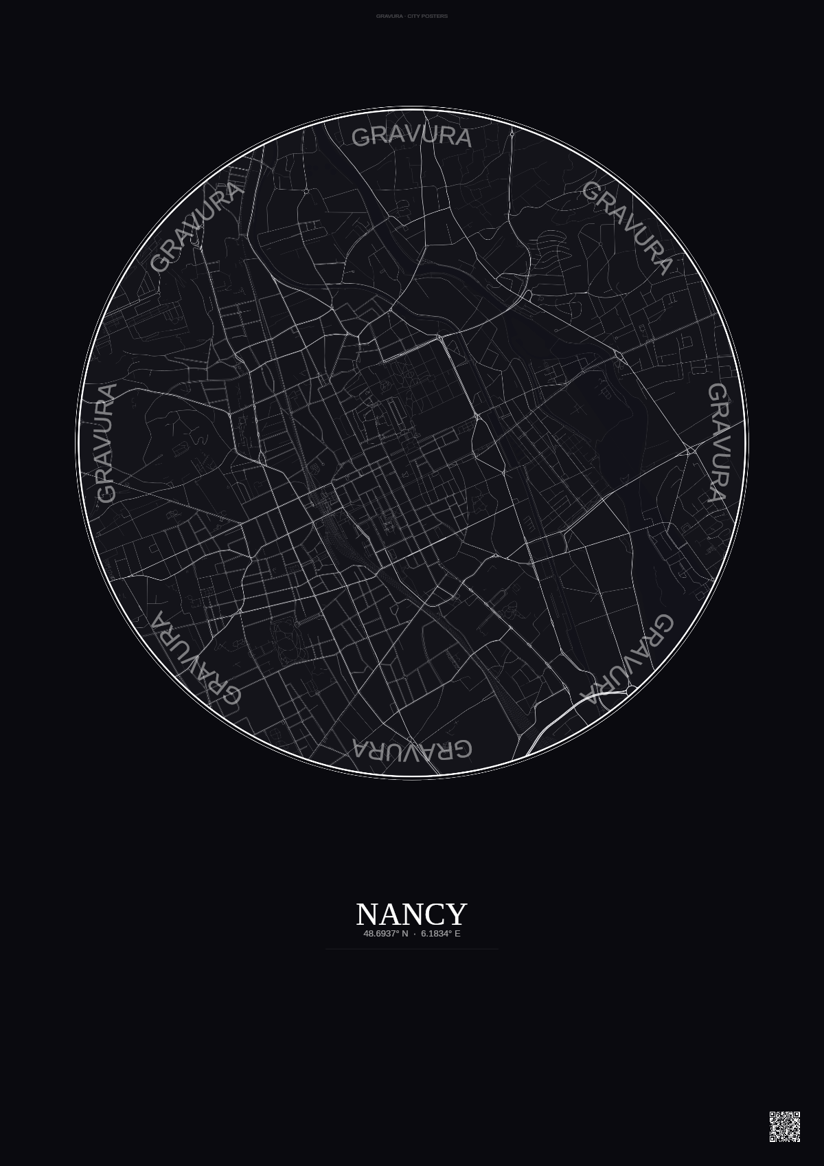 Affiche Nancy – Poster carte de ville | Gravura – Fond foncé