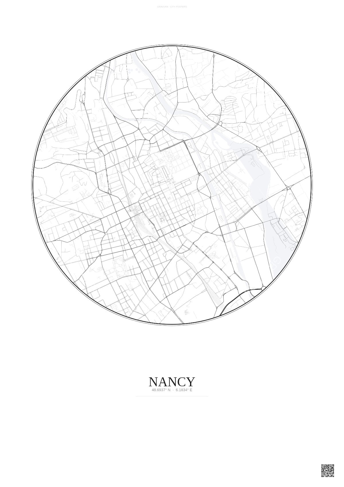 Affiche Nancy – Poster carte de ville | Gravura – Fond clair