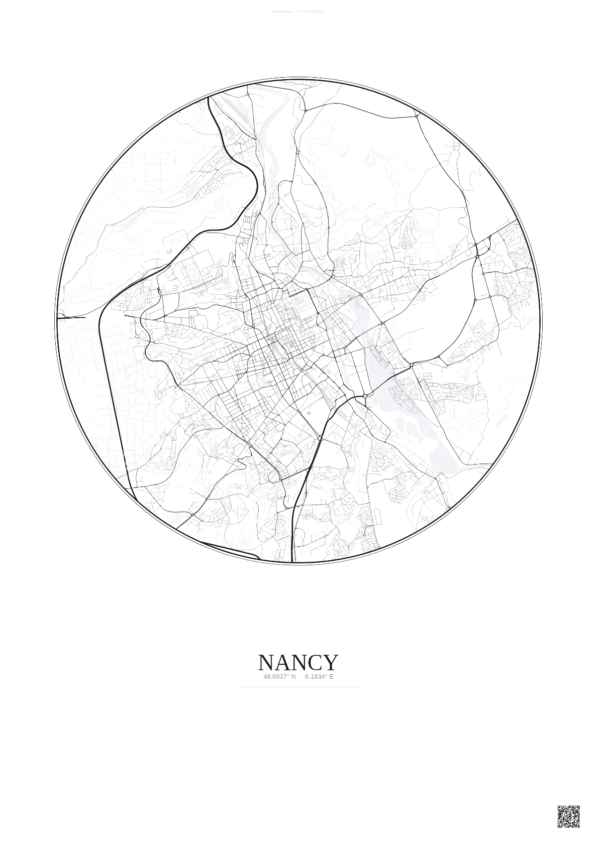 Affiche Nancy – Poster carte de ville | Gravura – Fond clair
