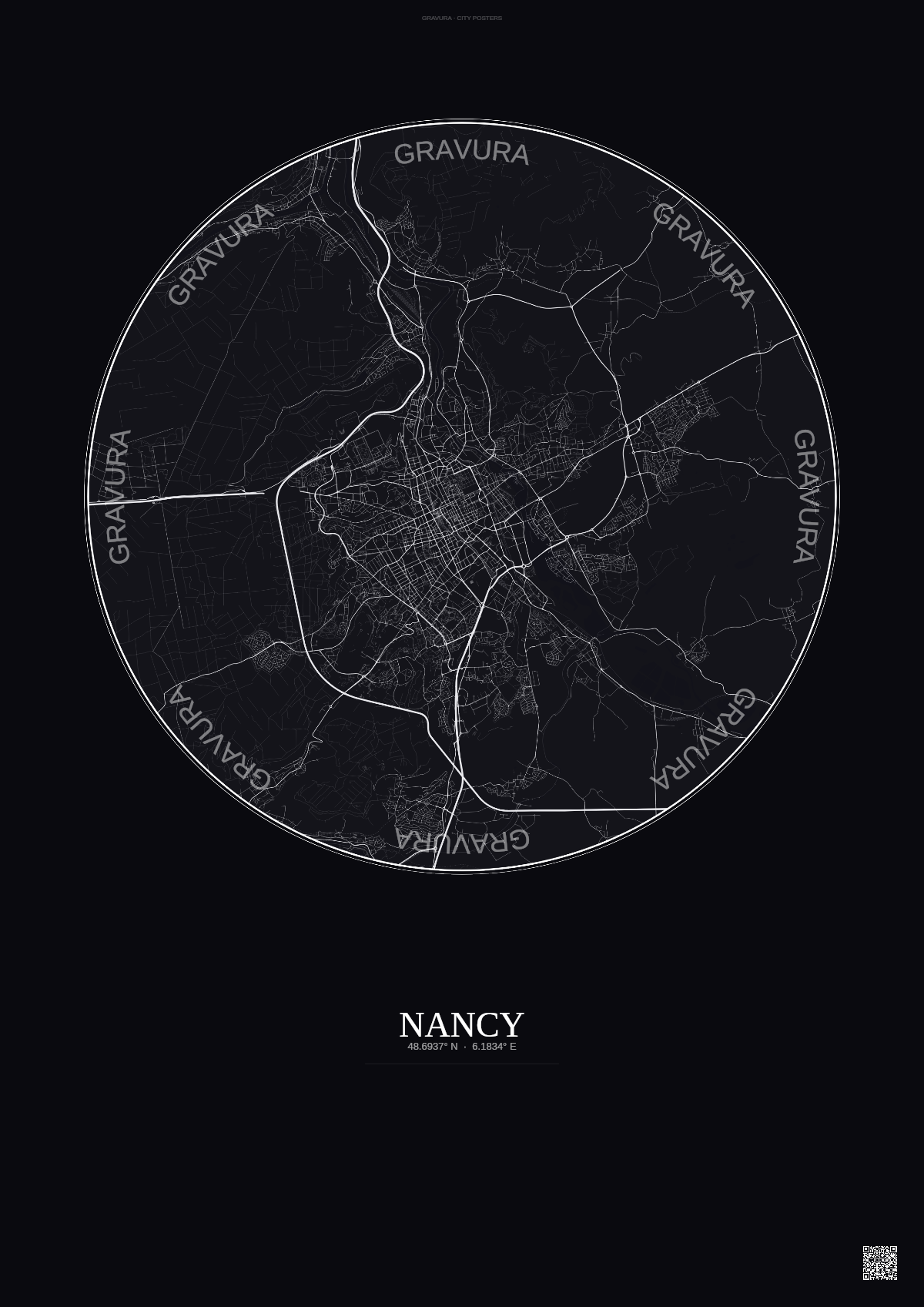 Affiche Nancy – Poster carte de ville | Gravura – Fond foncé