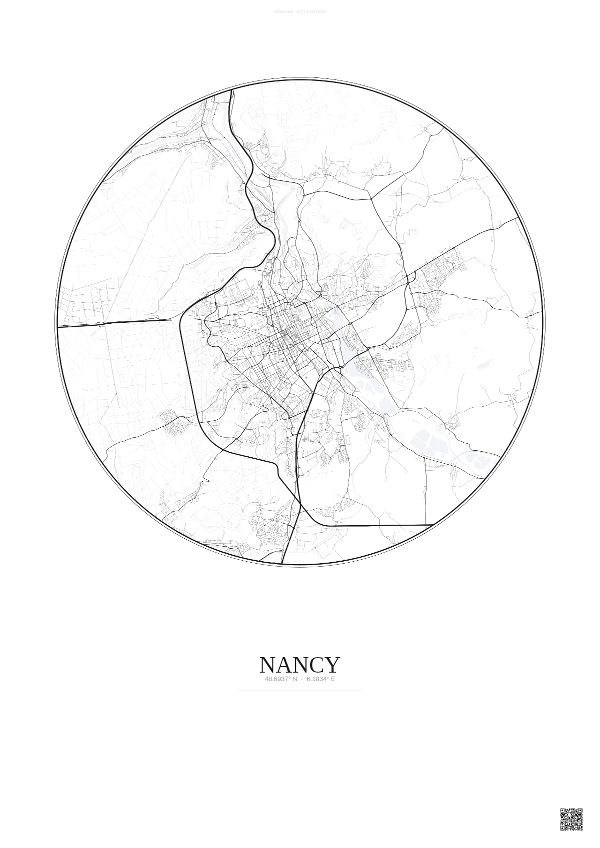 Affiche Nancy – Poster carte de ville | Gravura – Fond clair