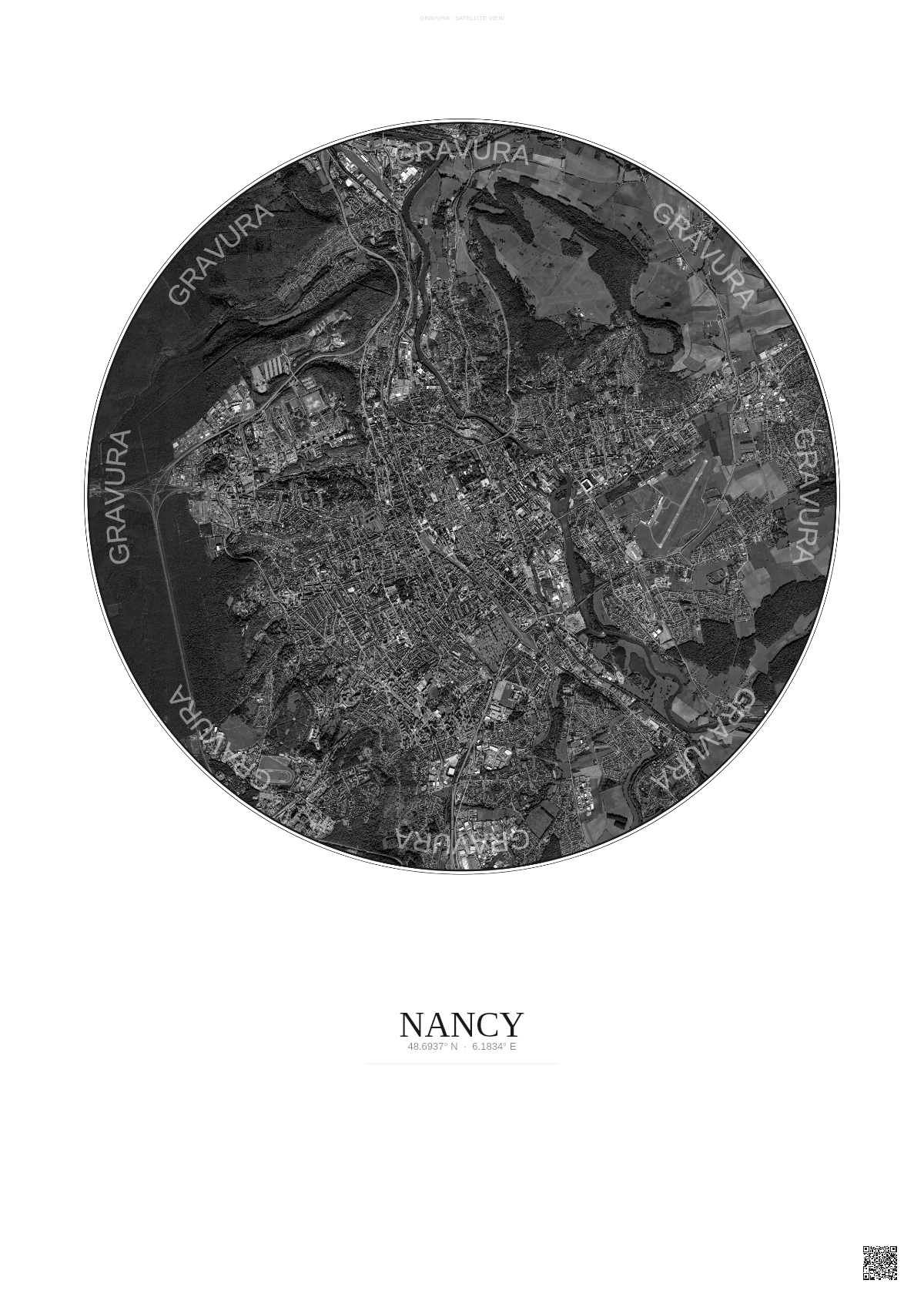 Affiche Nancy – Poster vue satellite | Gravura – Fond clair