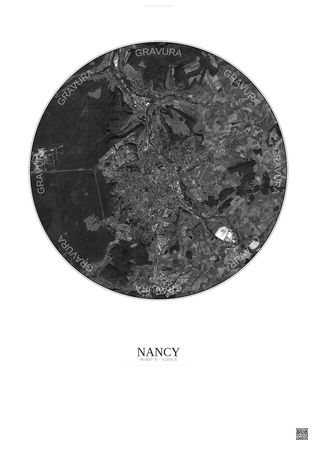 Affiche Nancy – Poster vue satellite | Gravura – Fond clair