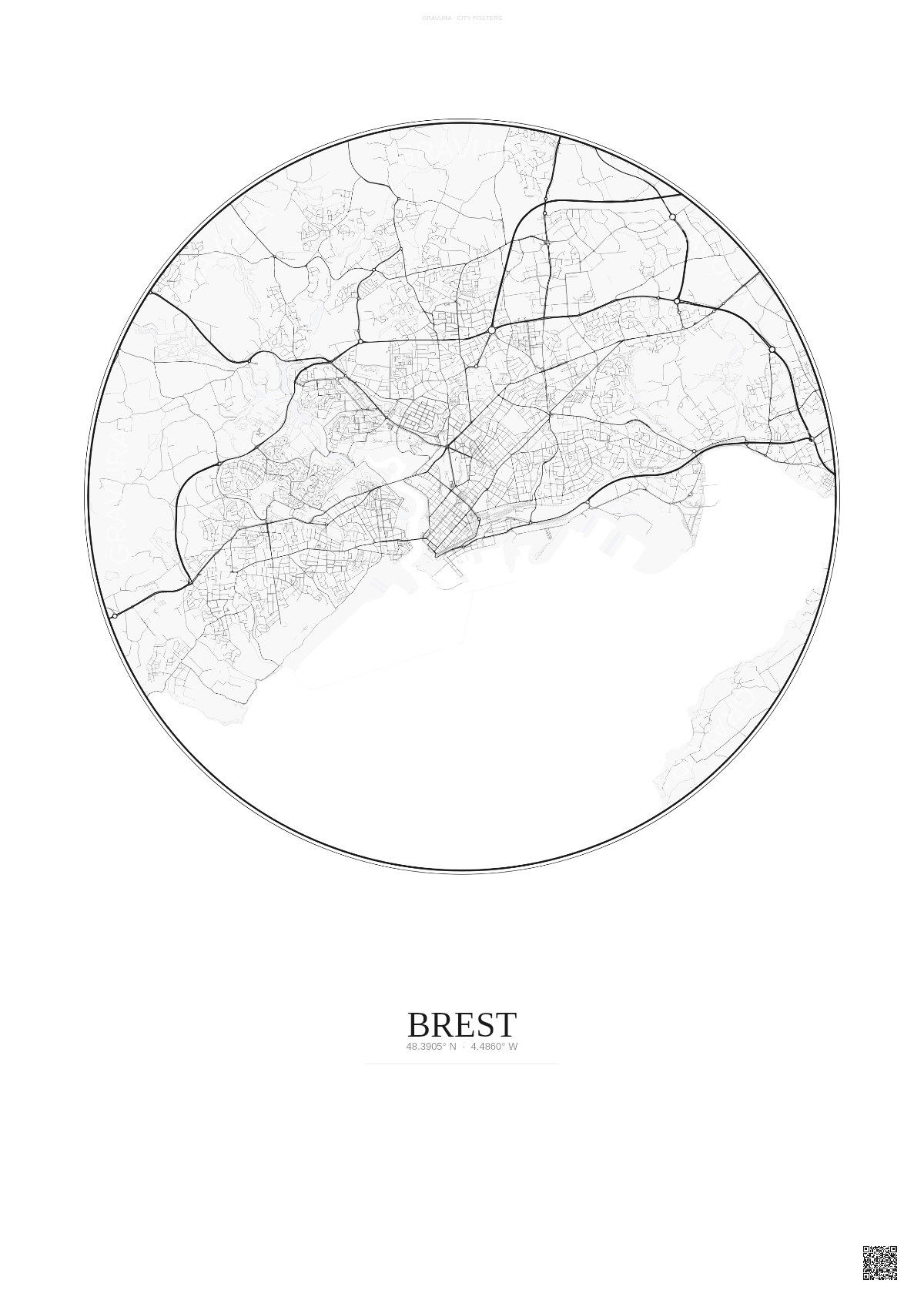 Affiche Brest – Poster carte de ville | Gravura – Fond clair