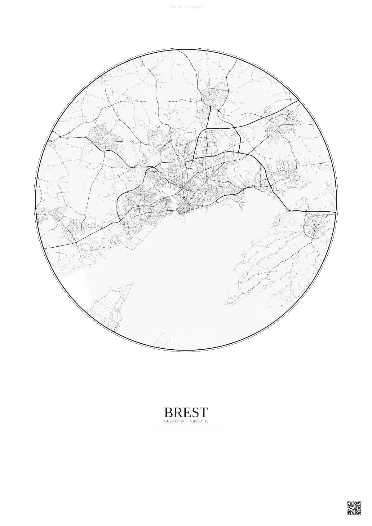 Affiche Brest – Poster carte de ville | Gravura – Fond clair
