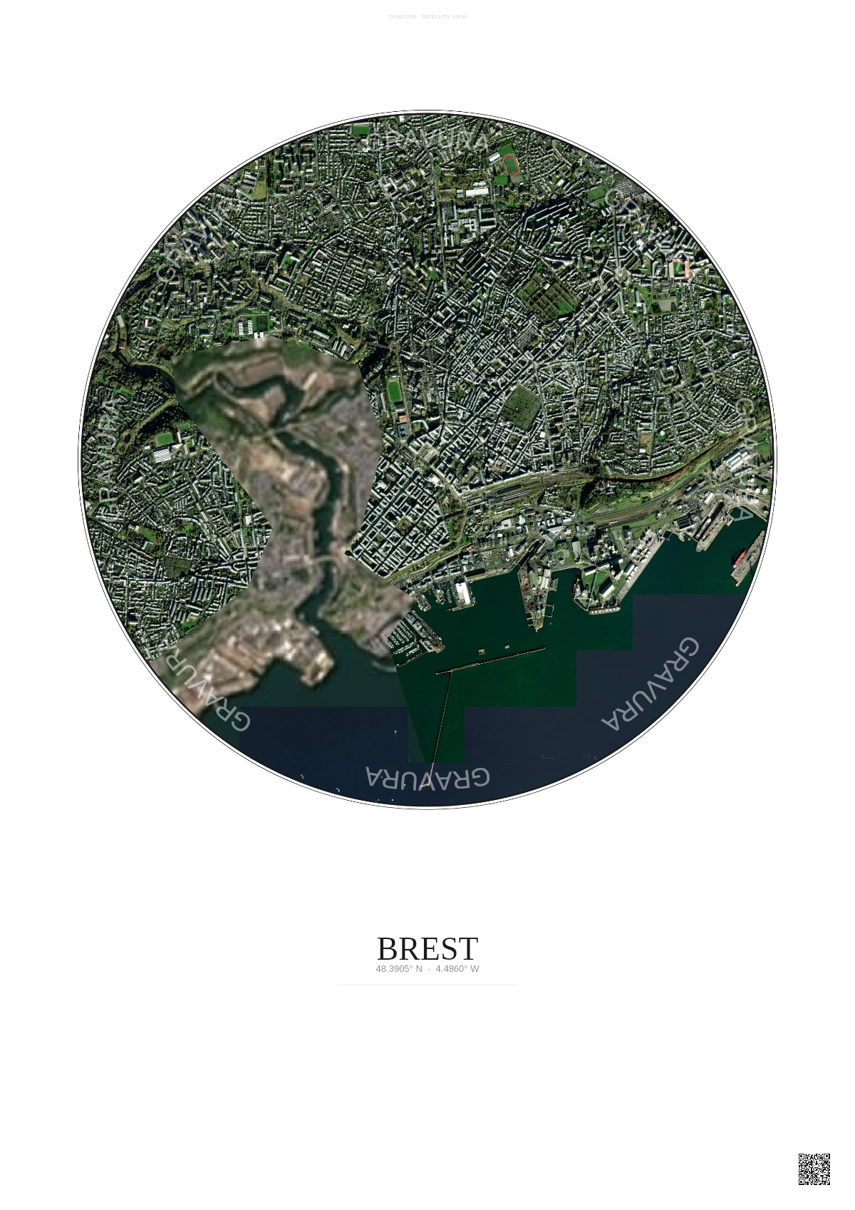Affiche Brest – Poster vue satellite | Gravura – Fond clair