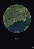 Affiche Brest – Poster vue satellite | Gravura – Fond foncé