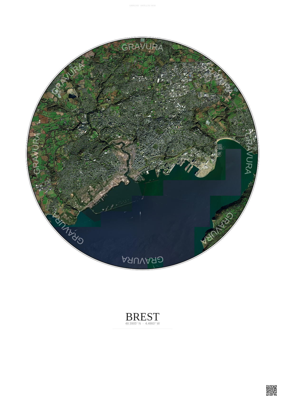 Affiche Brest – Poster vue satellite | Gravura – Fond clair