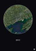 Affiche Brest – Poster vue satellite | Gravura – Fond foncé