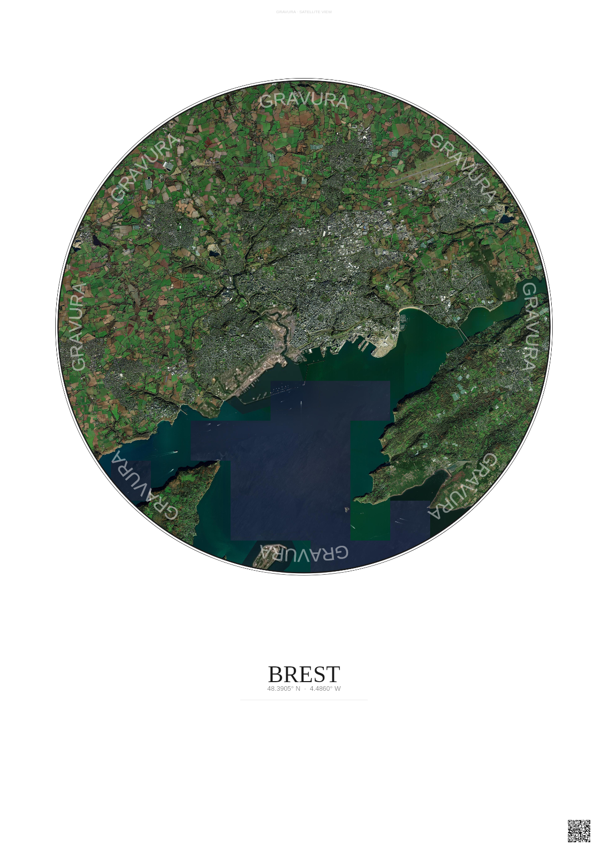 Affiche Brest – Poster vue satellite | Gravura – Fond clair