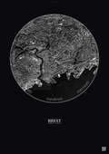 Affiche Brest – Poster vue satellite | Gravura – Fond foncé