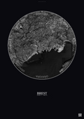 Affiche Brest – Poster vue satellite | Gravura – Fond foncé