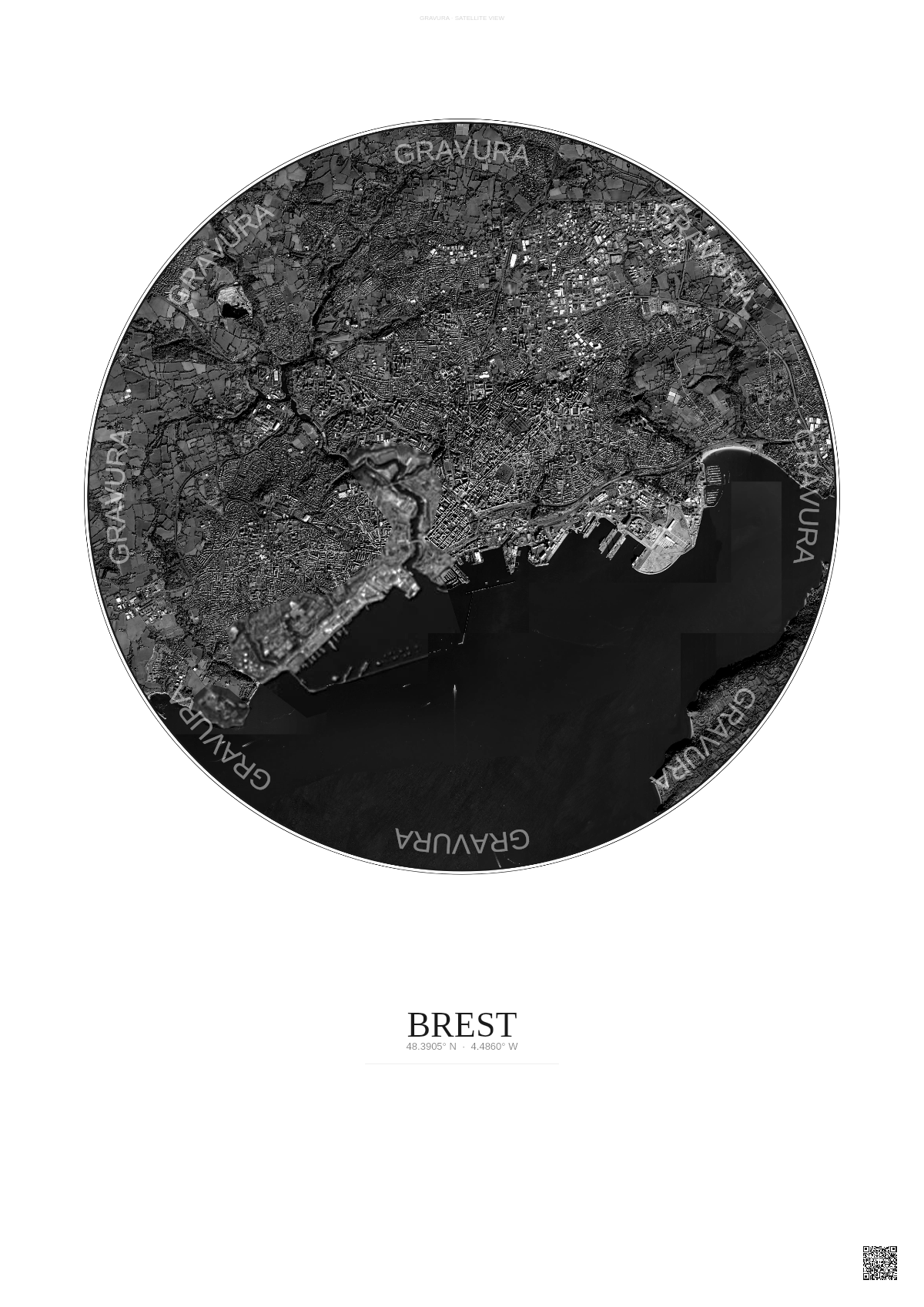Affiche Brest – Poster vue satellite | Gravura – Fond clair