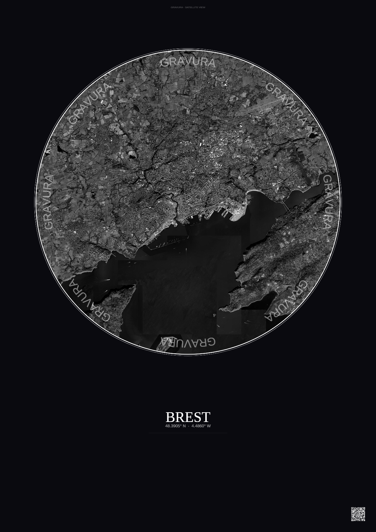 Affiche Brest – Poster vue satellite | Gravura – Fond foncé