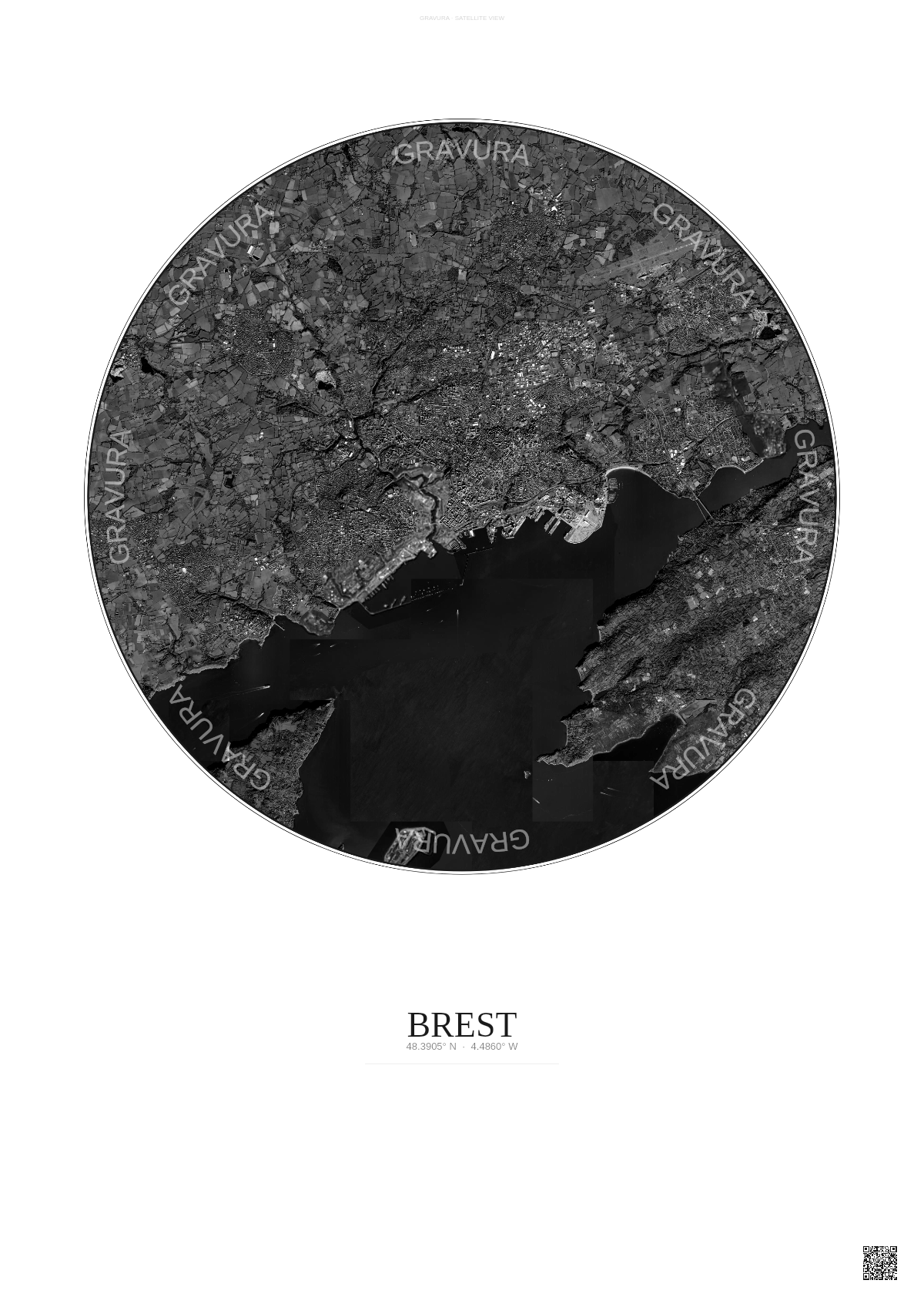 Affiche Brest – Poster vue satellite | Gravura – Fond clair