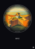 Affiche Brest – Poster illustration vintage – Brest Fortress | Gravura – Fond foncé