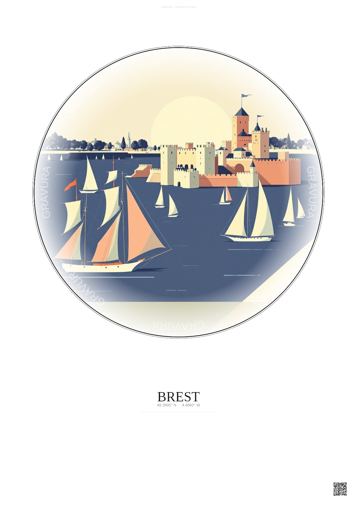 Affiche Brest – Poster illustration vintage – Brest | Gravura – Fond clair