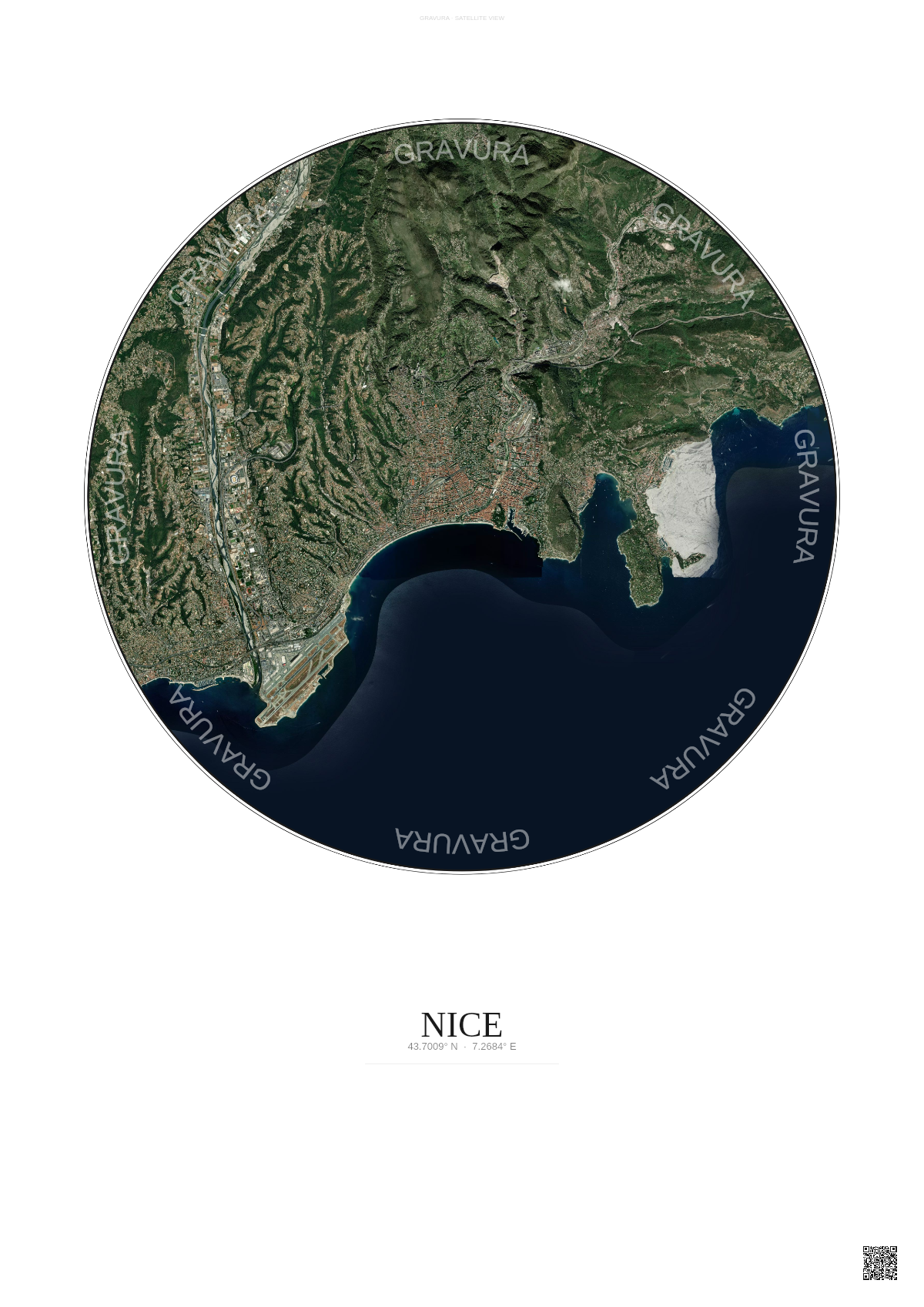 Affiche Nice – Poster vue satellite | Gravura – Fond clair
