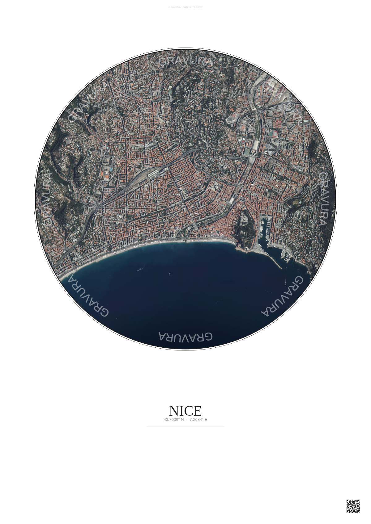 Affiche Nice – Poster vue satellite | Gravura – Fond clair