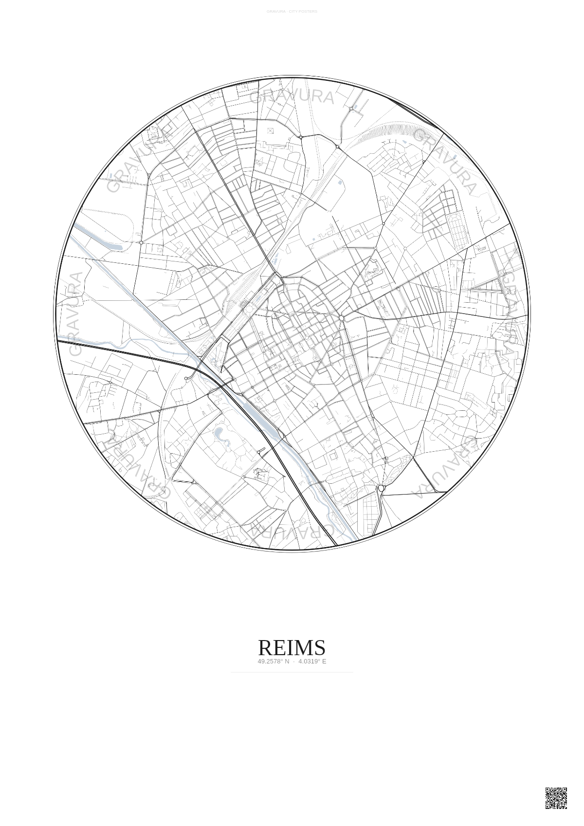 Affiche Reims – Poster carte de ville | Gravura – Fond clair