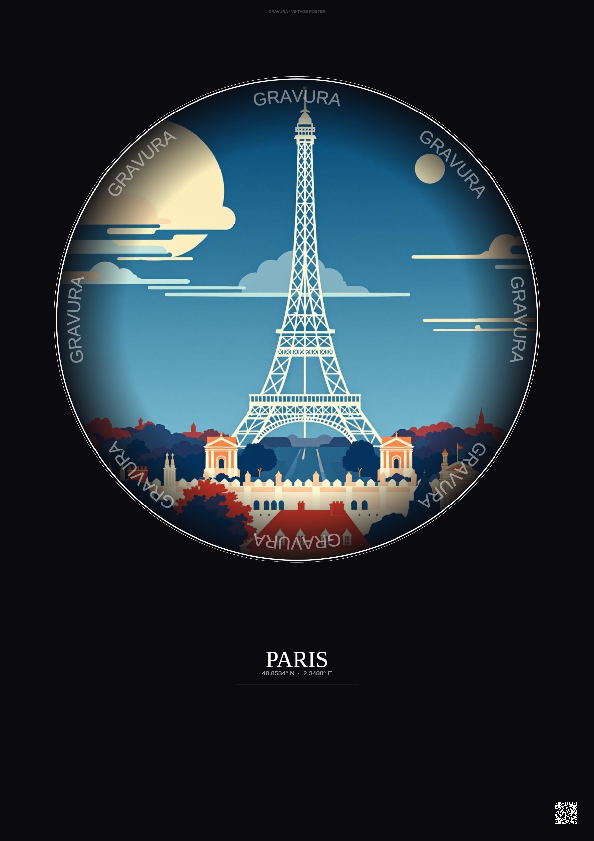 Affiche Paris – Poster illustration vintage – Eiffel Tower | Gravura – Fond foncé