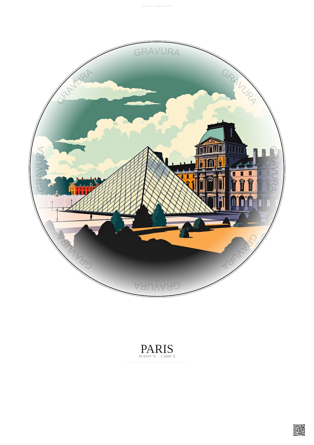 Affiche Paris – Poster illustration vintage – Louvre Museum | Gravura – Fond clair