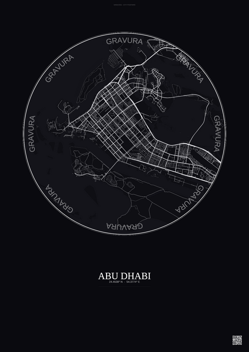 Affiche Abu Dhabi – Poster carte de ville | Gravura – Fond foncé