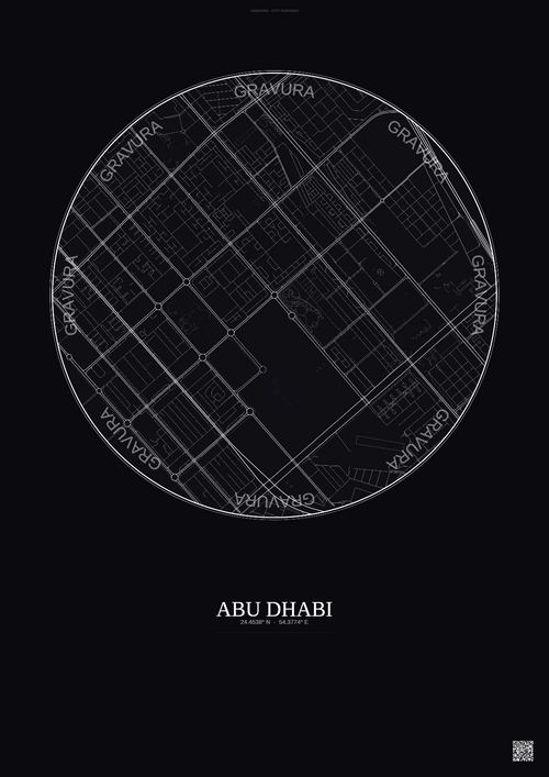 Affiche Abu Dhabi – Poster carte de ville | Gravura – Fond foncé