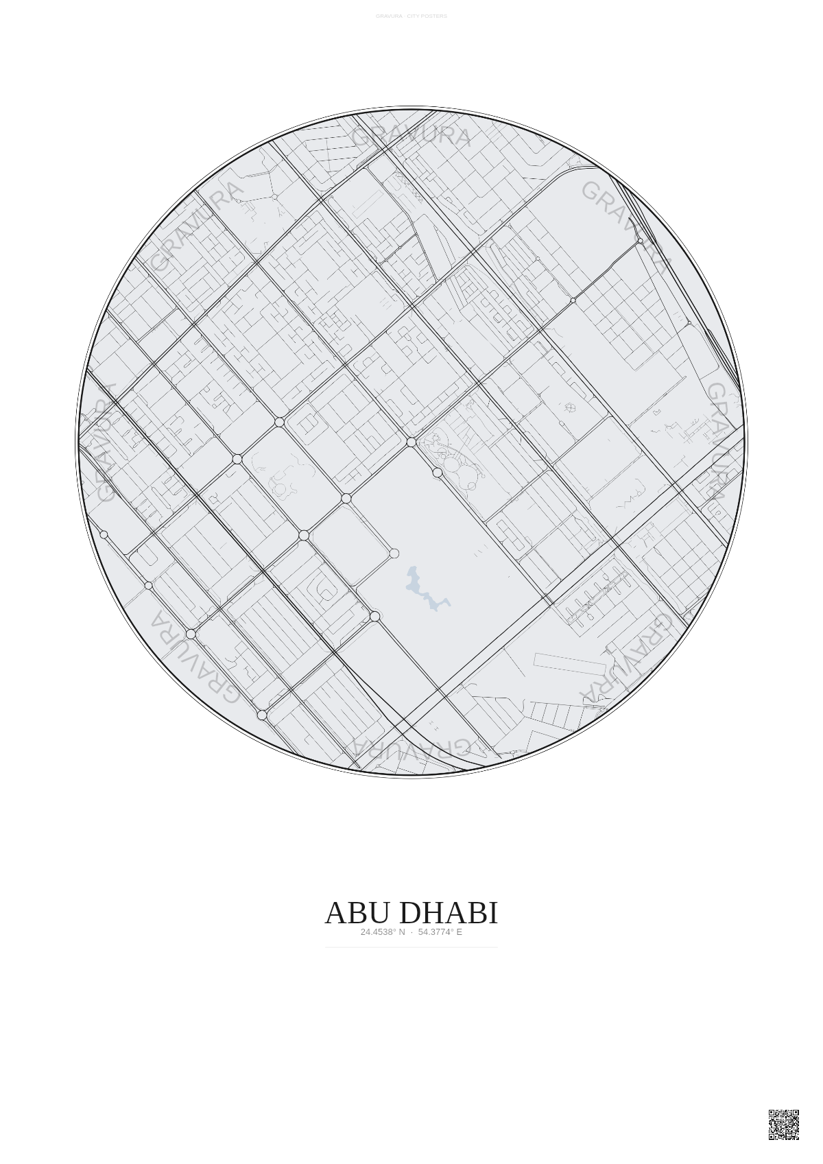 Affiche Abu Dhabi – Poster carte de ville | Gravura – Fond clair