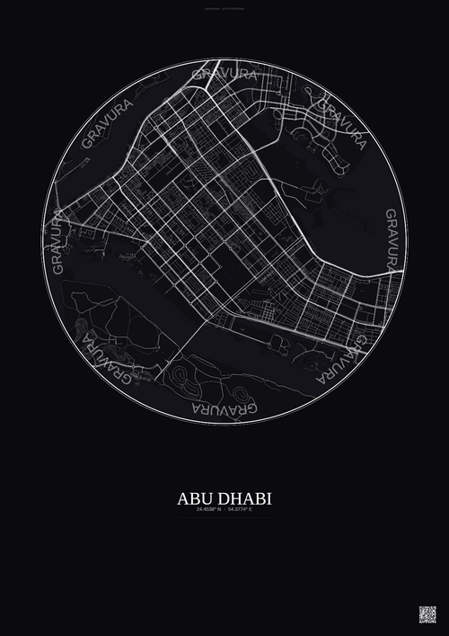 Affiche Abu Dhabi – Poster carte de ville | Gravura – Fond foncé
