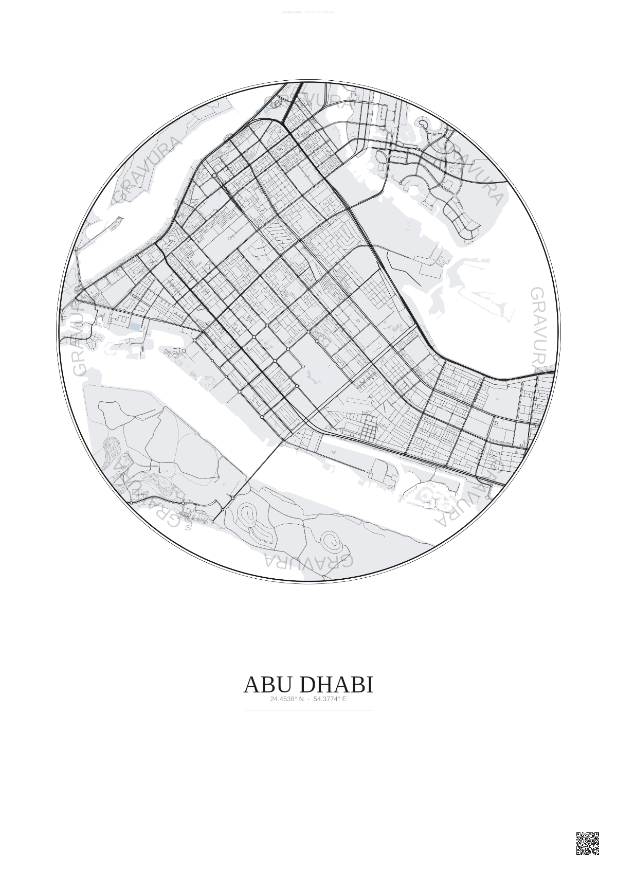 Affiche Abu Dhabi – Poster carte de ville | Gravura – Fond clair