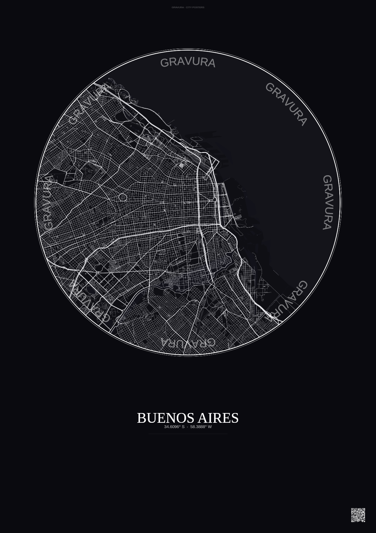 Affiche Buenos Aires – Poster carte de ville | Gravura – Fond foncé