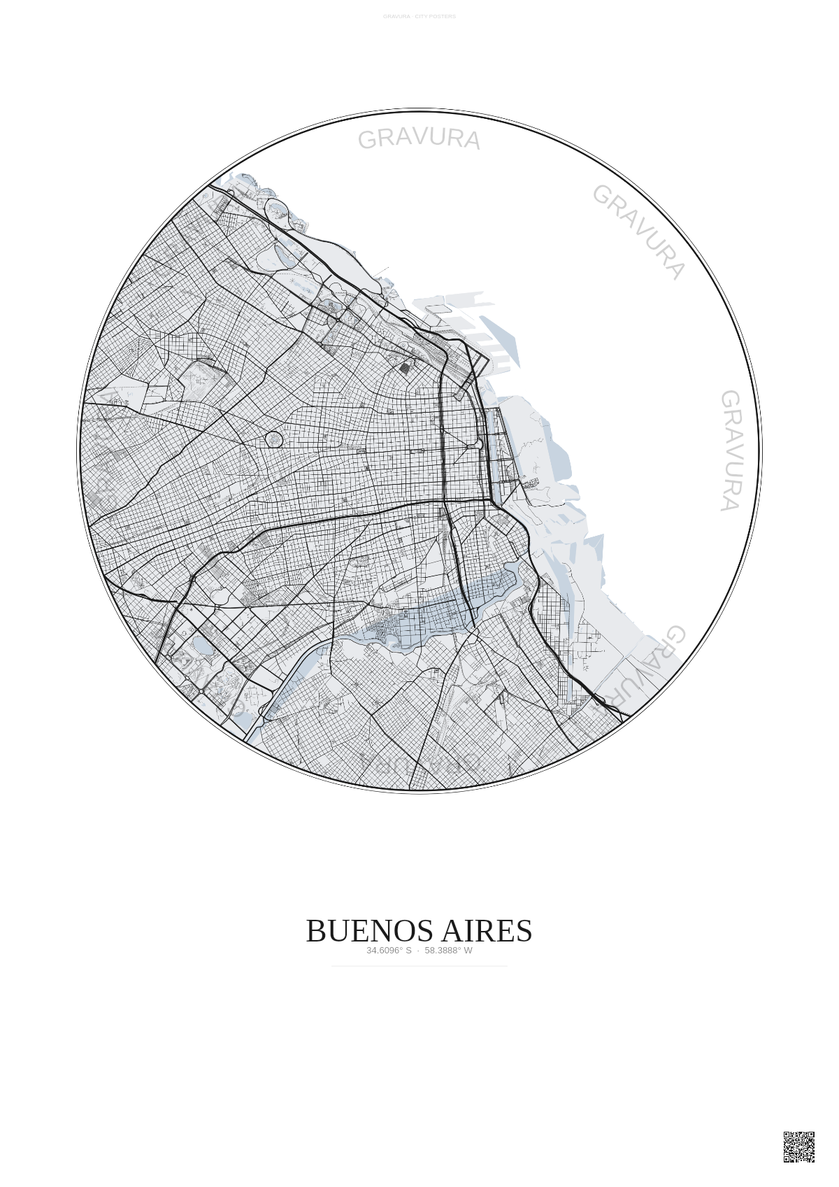 Affiche Buenos Aires – Poster carte de ville | Gravura – Fond clair