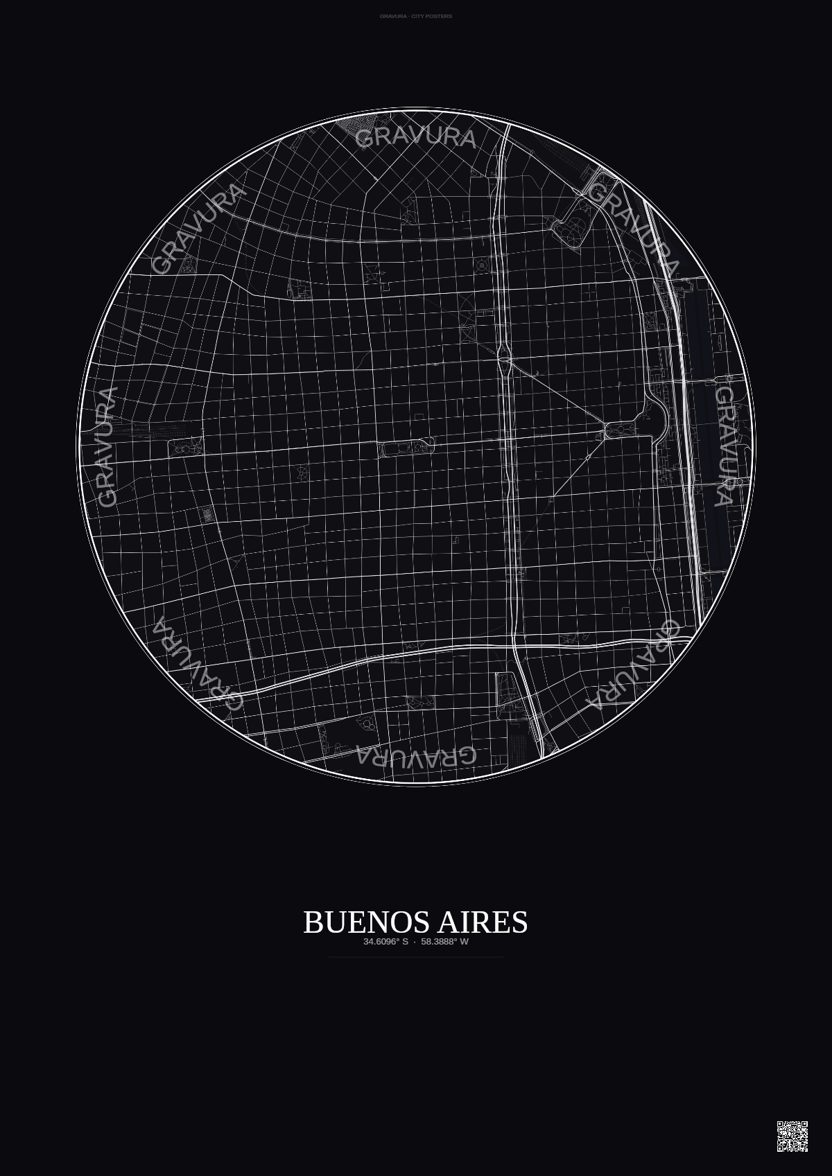 Affiche Buenos Aires – Poster carte de ville | Gravura – Fond foncé