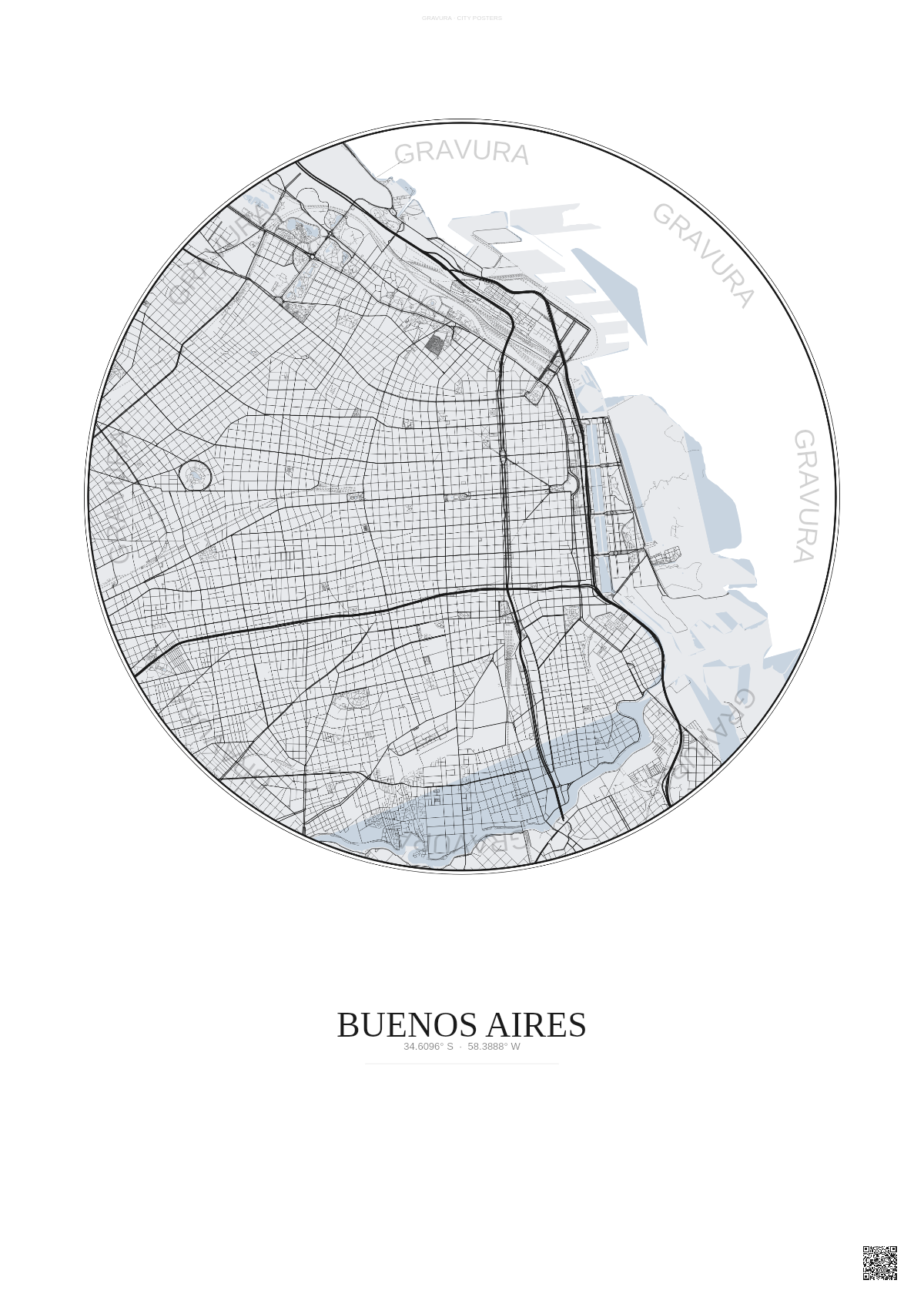 Affiche Buenos Aires – Poster carte de ville | Gravura – Fond clair
