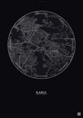 Affiche Kabul – Poster carte de ville | Gravura – Fond foncé