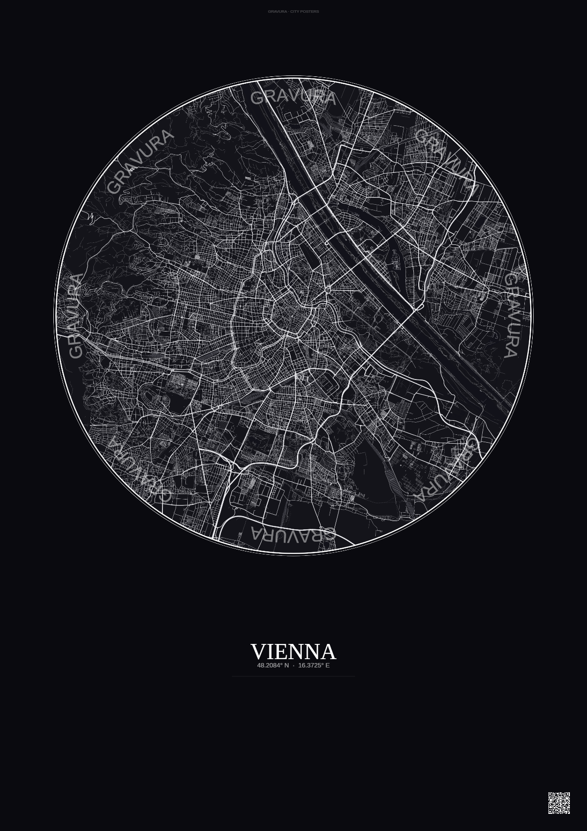 Affiche Vienna – Poster carte de ville | Gravura – Fond foncé