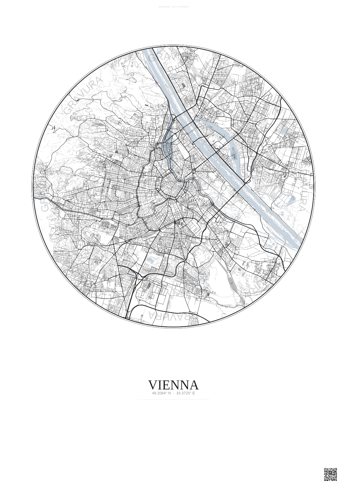 Affiche Vienna – Poster carte de ville | Gravura – Fond clair