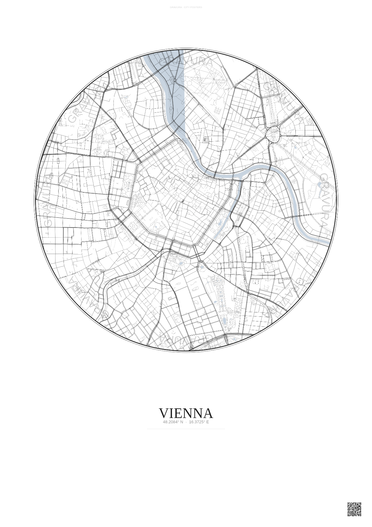 Affiche Vienna – Poster carte de ville | Gravura – Fond clair