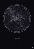 Affiche Tirana – Poster carte de ville | Gravura – Fond foncé