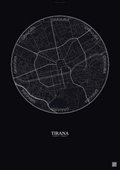 Affiche Tirana – Poster carte de ville | Gravura – Fond foncé