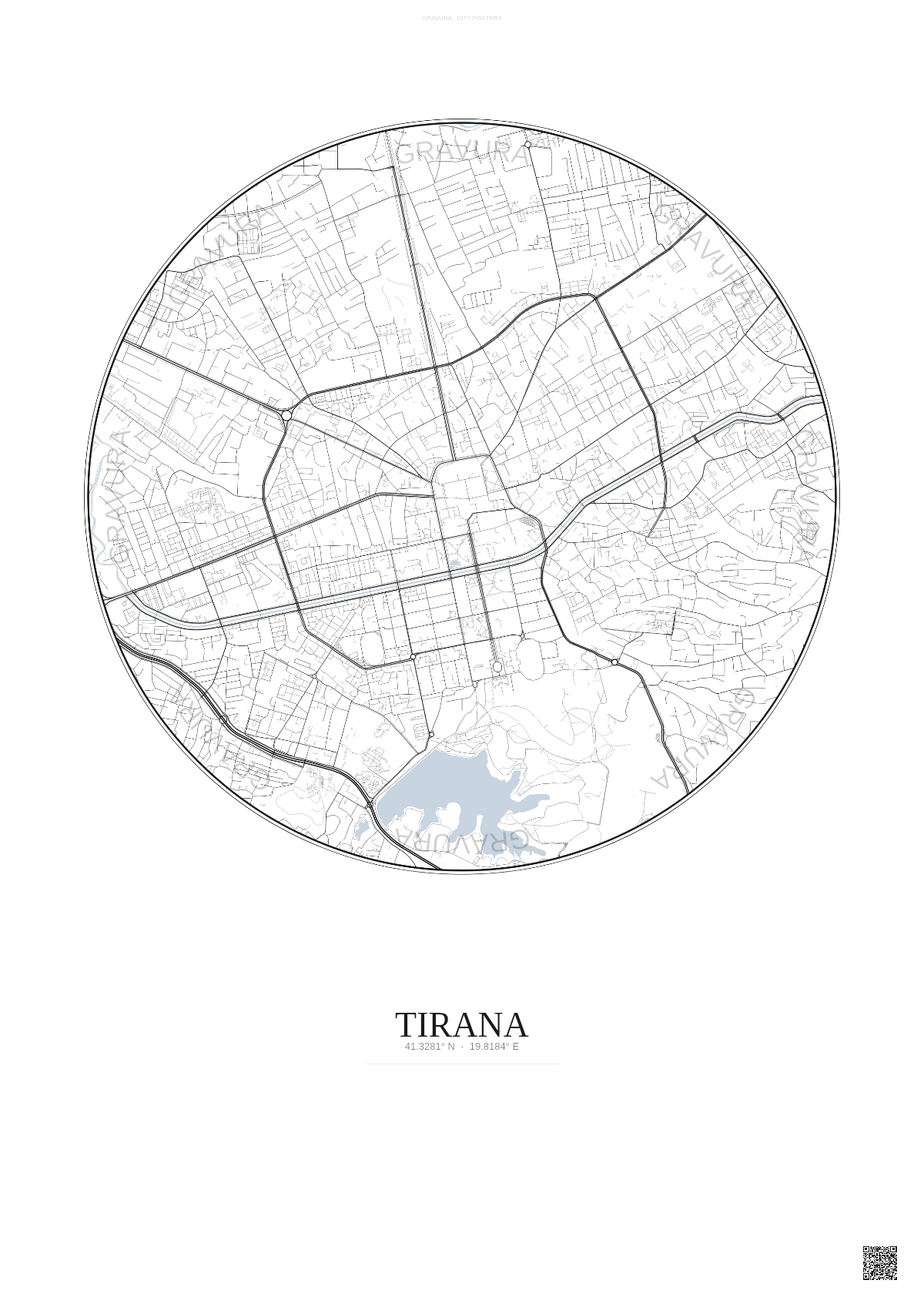 Affiche Tirana – Poster carte de ville | Gravura – Fond clair