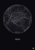 Affiche Tirana – Poster carte de ville | Gravura – Fond foncé
