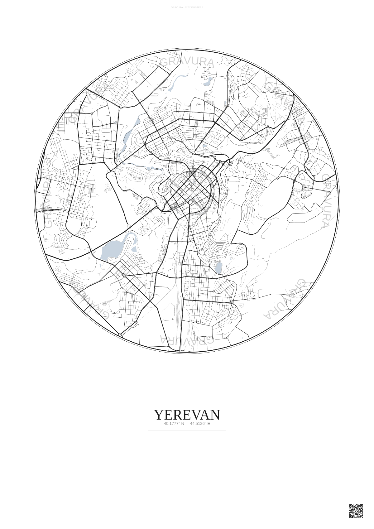 Affiche Yerevan – Poster carte de ville | Gravura – Fond clair