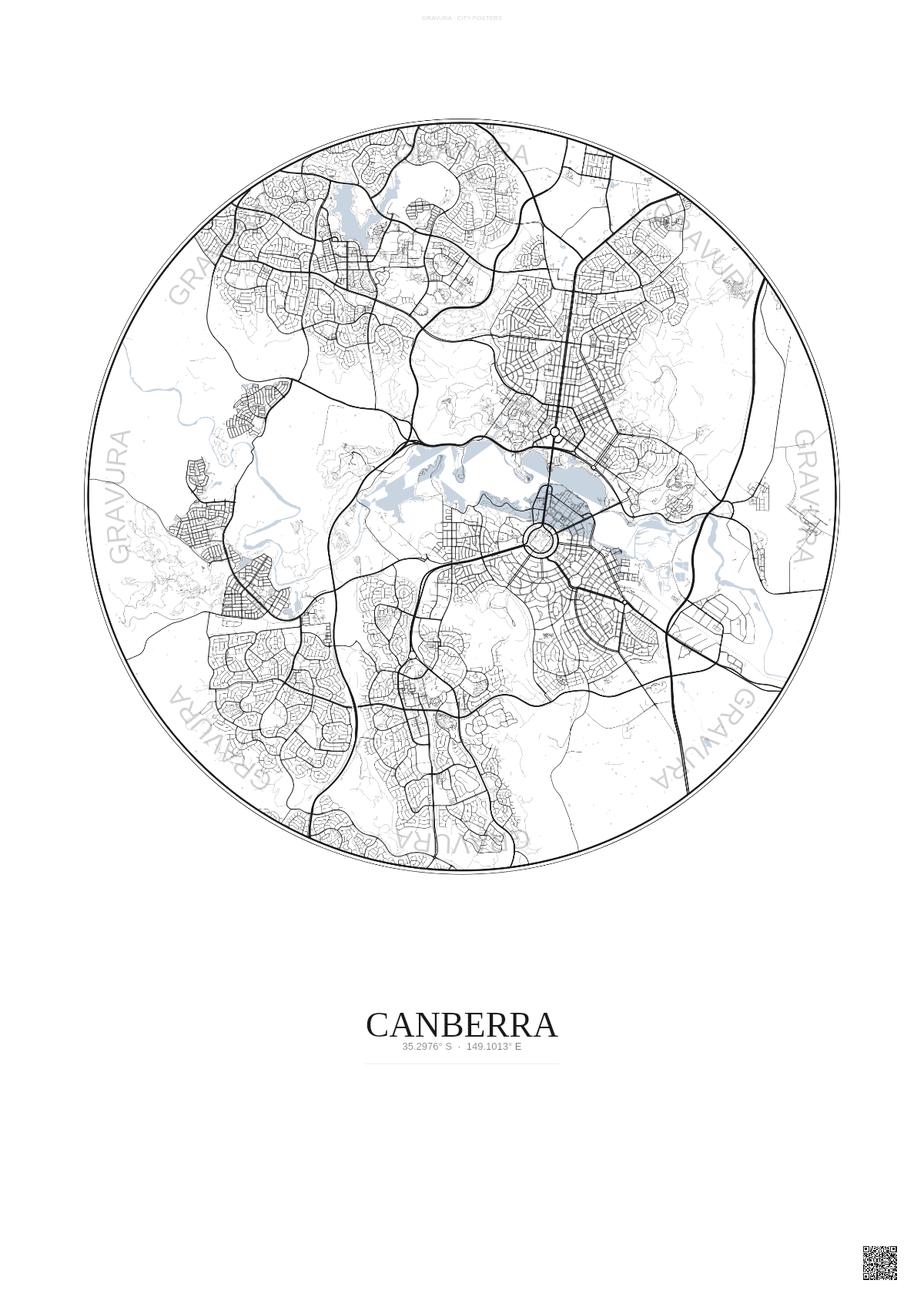 Affiche Canberra – Poster carte de ville | Gravura – Fond clair