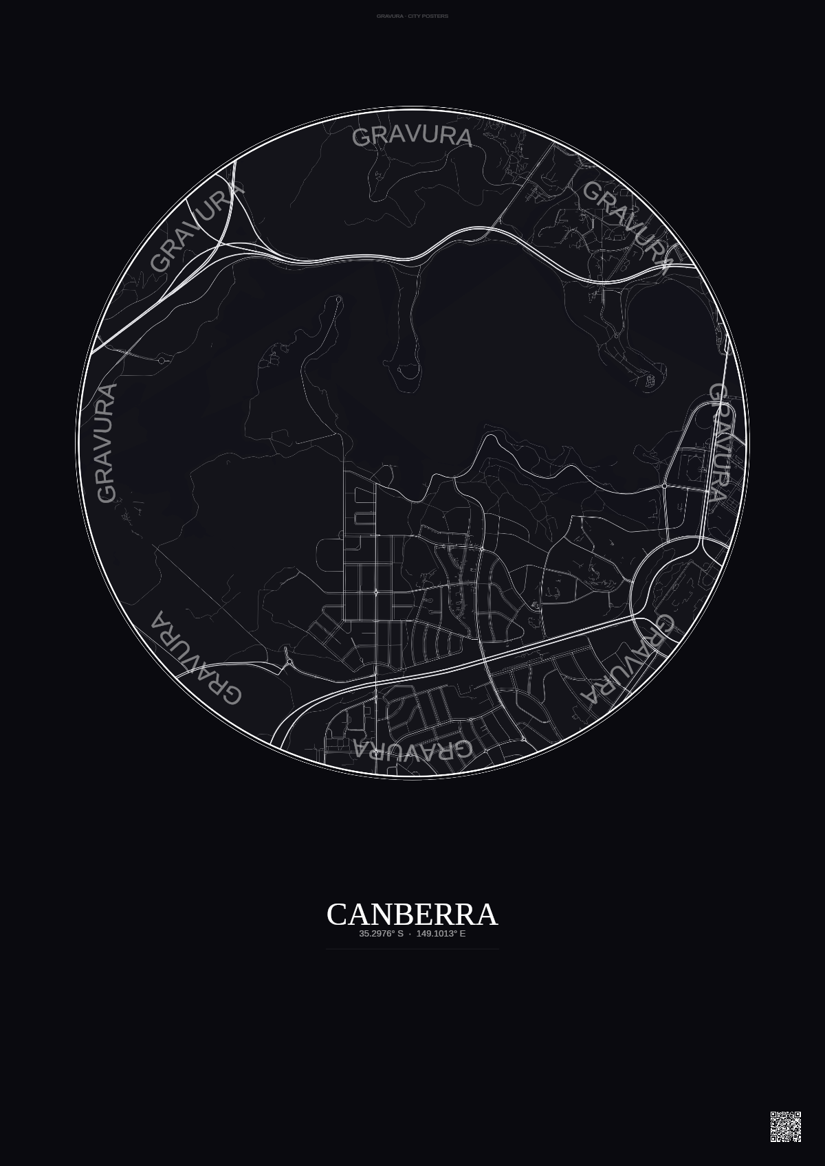 Affiche Canberra – Poster carte de ville | Gravura – Fond foncé
