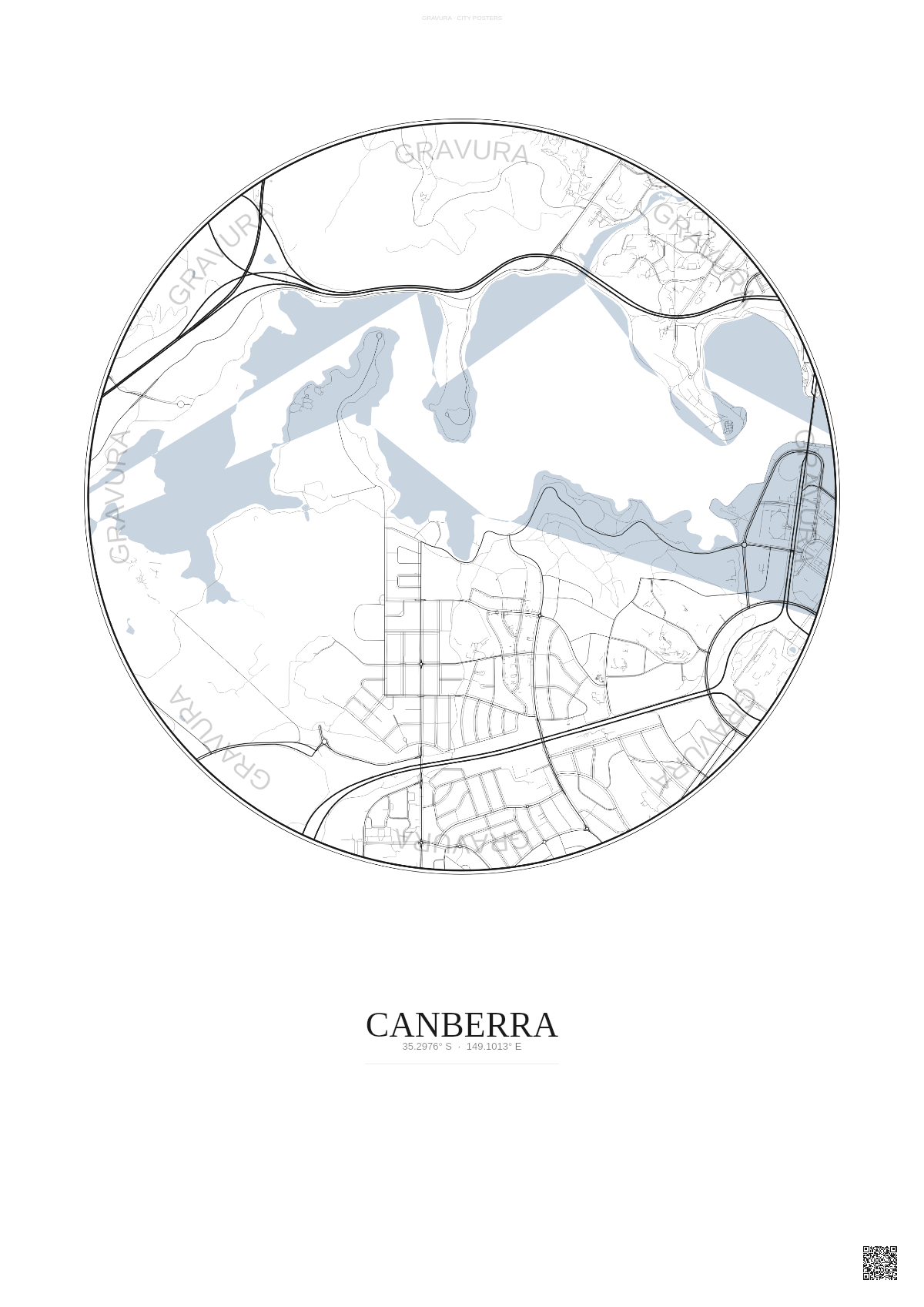 Affiche Canberra – Poster carte de ville | Gravura – Fond clair