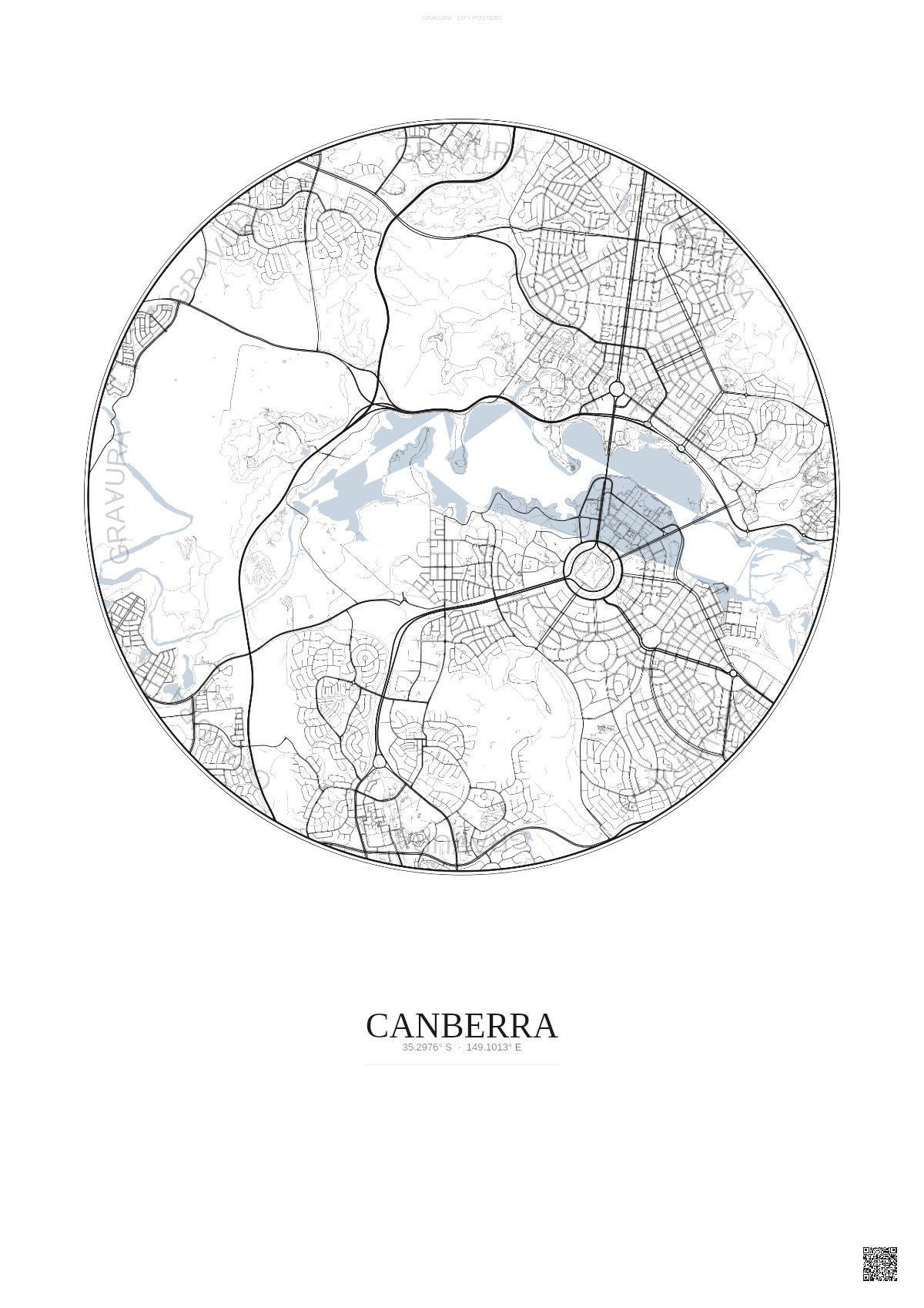 Affiche Canberra – Poster carte de ville | Gravura – Fond clair