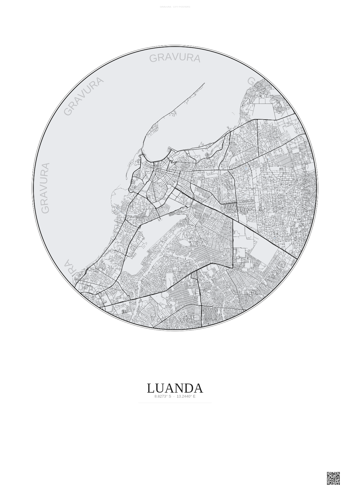 Affiche Luanda – Poster carte de ville | Gravura – Fond clair